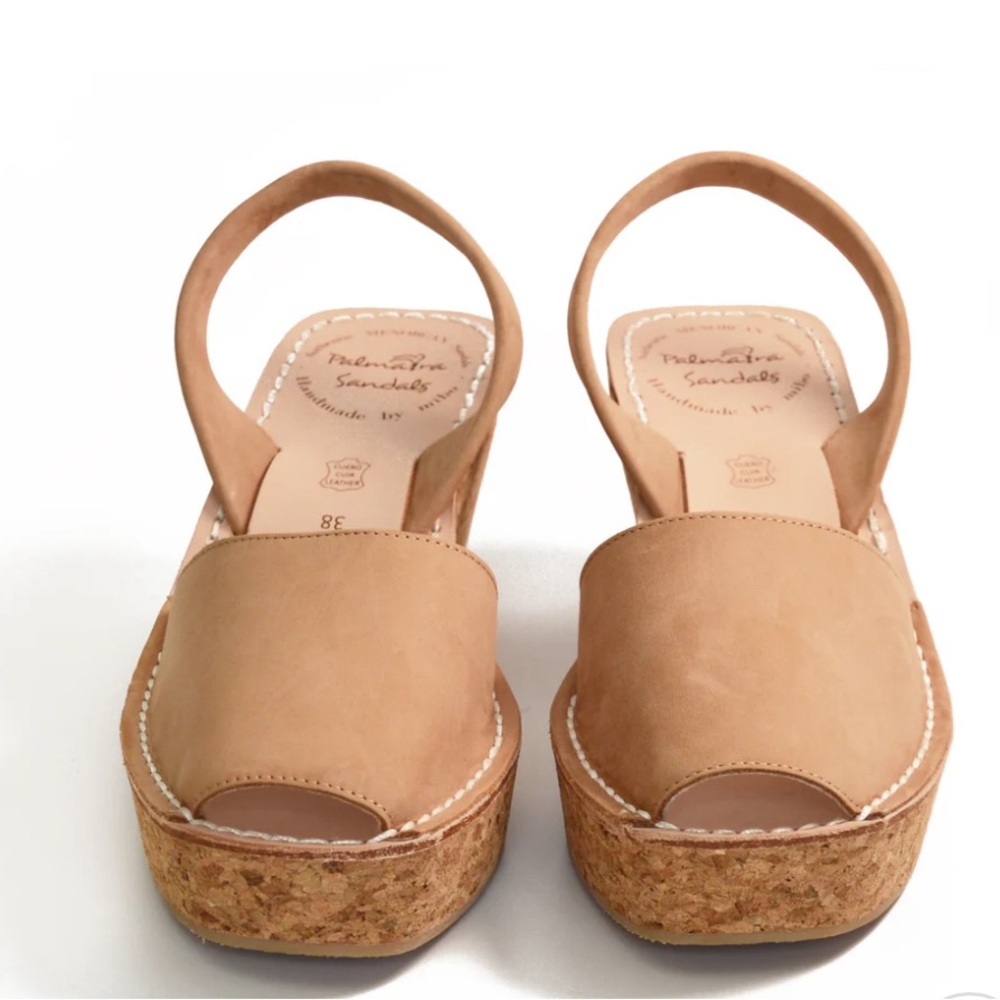 Tan Nubuck Cork Espadrille Wedge Slingback - Picture 2 of 16